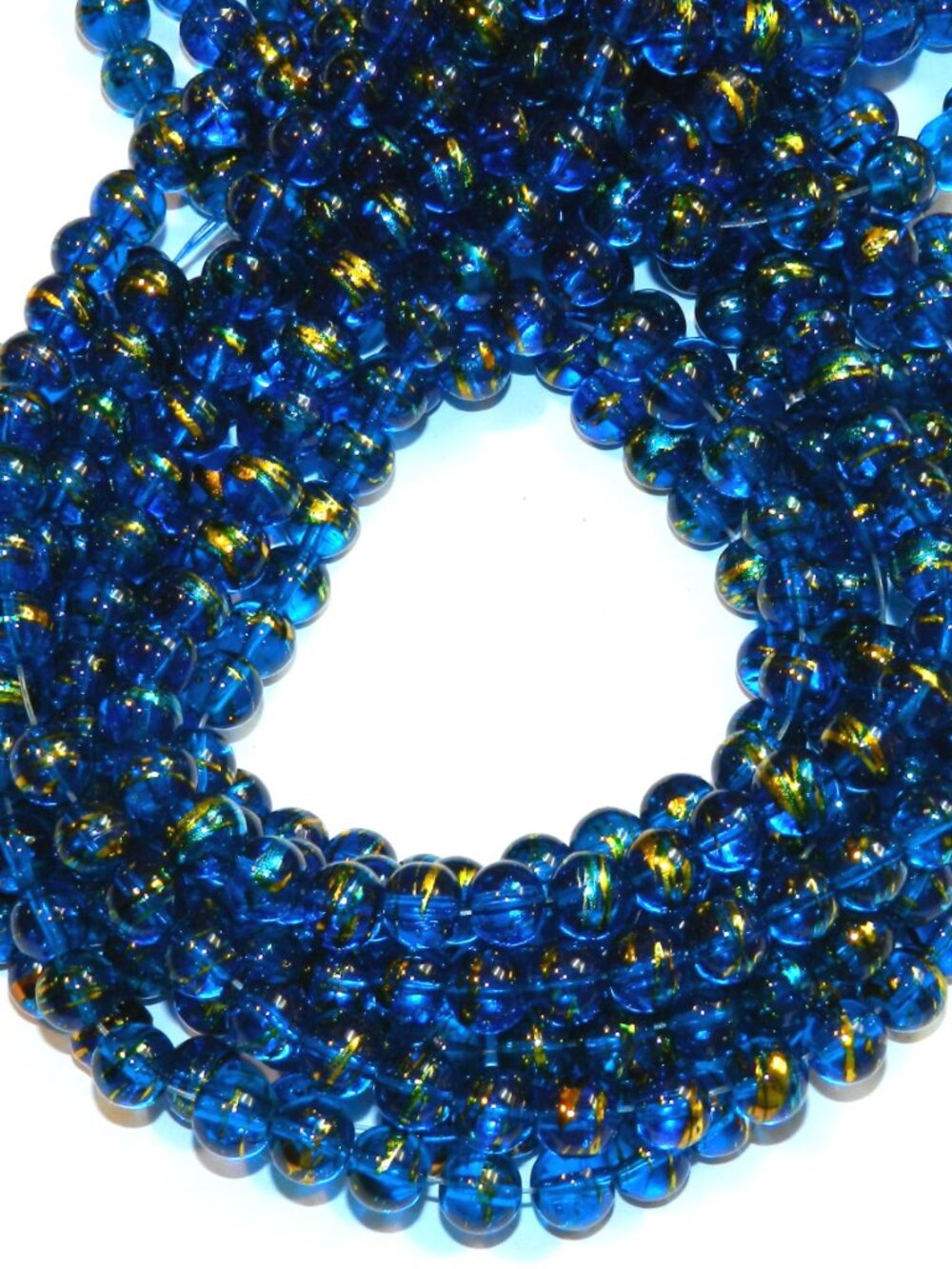 G1781 Dark Blue 8mm Round Metallic Drawbench Swirl Glass Beads 32-inch Strand - Picture 2 of 4